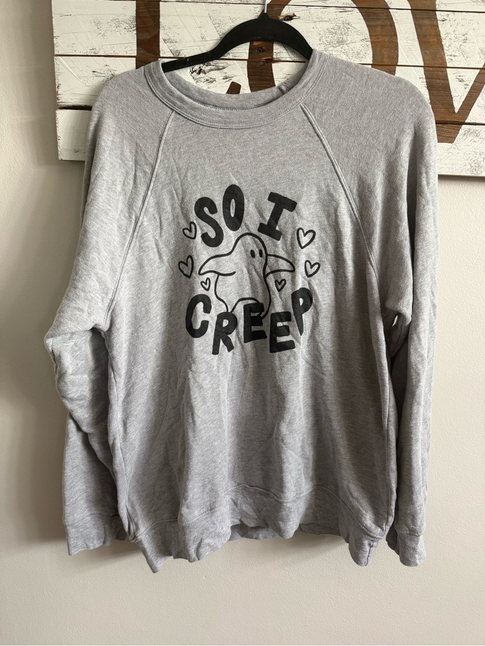 Gray 'So I Creep' Graphic Crewneck Sweater Halloween ghost